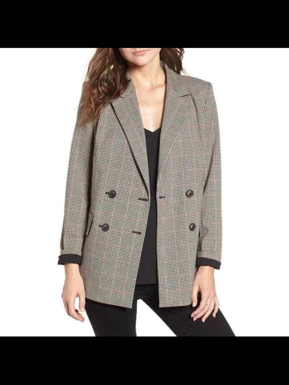 Trouve Houndstooth Double-Breasted Boyfriend Blazer Plaid